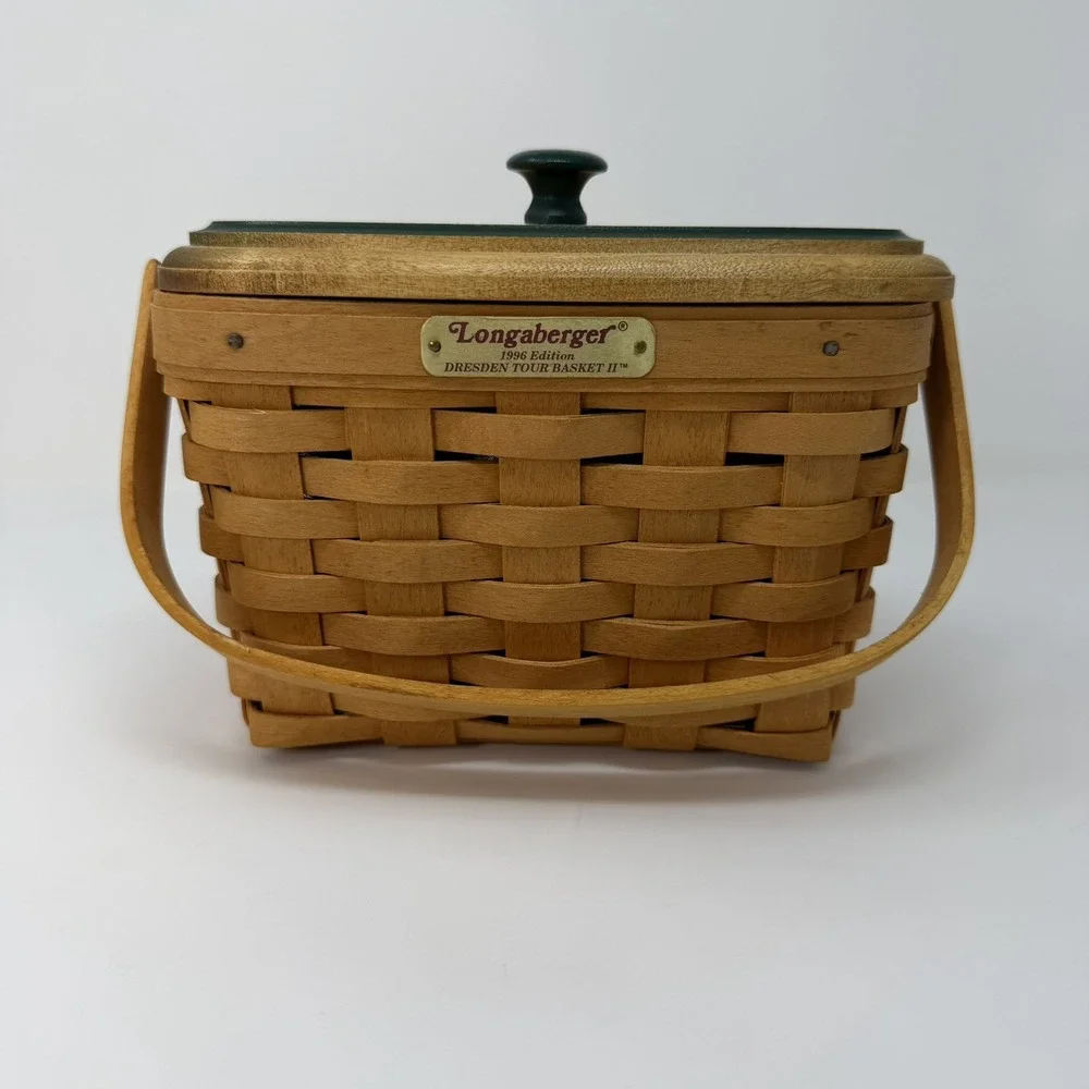 VTG Longaberger Dresden Tour Basket II 1996 w/ Lid, Liner & Tie-On Collectors